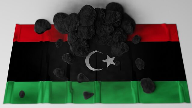 Coal on top of the flag of Libya (3D render)
