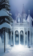 Fantasy snowy Ice luxury Castle with snow