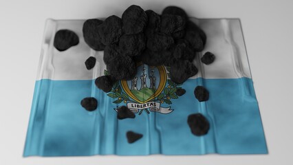 Coal on top of the flag of San Marino (3D render)