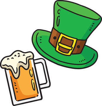 St. Patricks Leprechaun Hat and Beer Clipart 