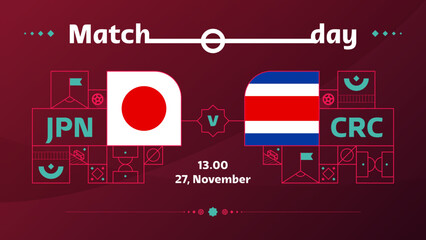 japan costa rica match Football  Qatar, cup 2022. 2022 World Football Competition championship match versus teams intro sport background, championship competition poster, vector illustration