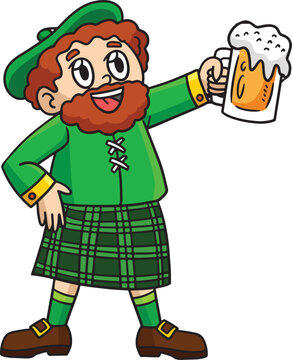 St. Patricks Man Drinking Beer Cartoon Clipart 
