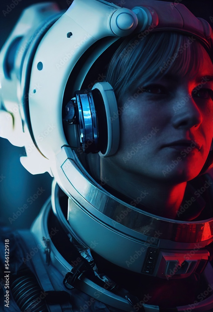 Wall mural a fictional person, not based on a real person. portrait of an fictional astronaut in a spacesuit. h