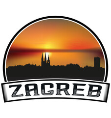 Zagreb Croatia Skyline Sunset Travel Souvenir Sticker Logo Badge Stamp Emblem Coat of Arms Vector Illustration EPS