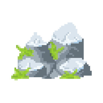 Rocks isolated icon pixelart concept nature