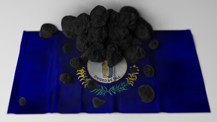 Coal on top of the flag of Kentucky, USA (3D render)