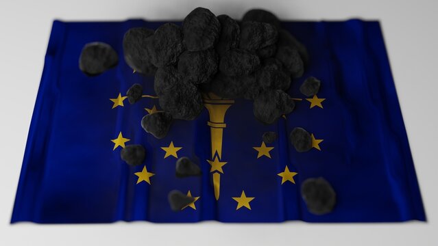 Coal on top of the flag of Indiana, USA (3D render)