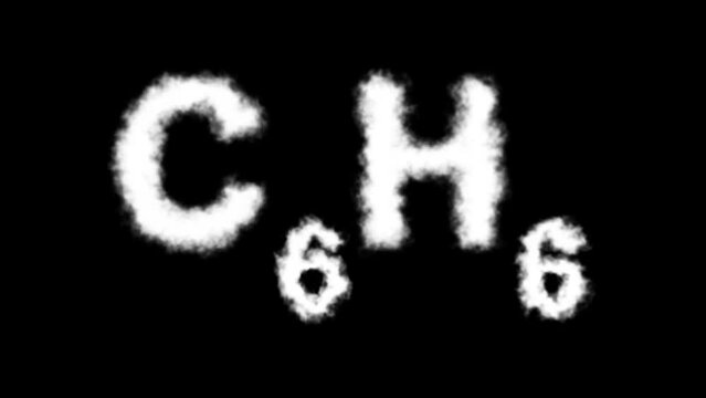 C6H6 or Benzene a Molecule Symbol Smoke Cloud Text Effects Animation on Black Background and Green Screen