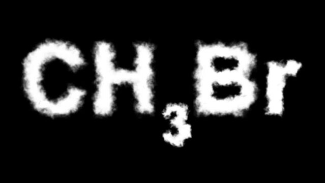 CH3Br or Bromomethane Molecule Symbol Smoke Cloud Text Effects Animation on Black Background and Green Screen