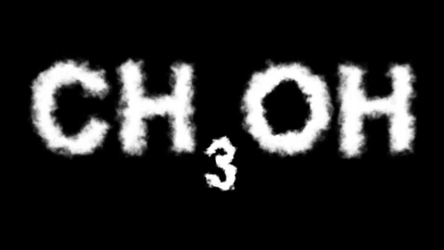 CH3OH or Methanol Molecule Symbol Smoke Cloud Text Effects Animation on Black Background and Green Screen