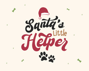 Santas little helper card. Merry christmas card, beagle dog card design, puppy christmas, christmas greeting card, paws