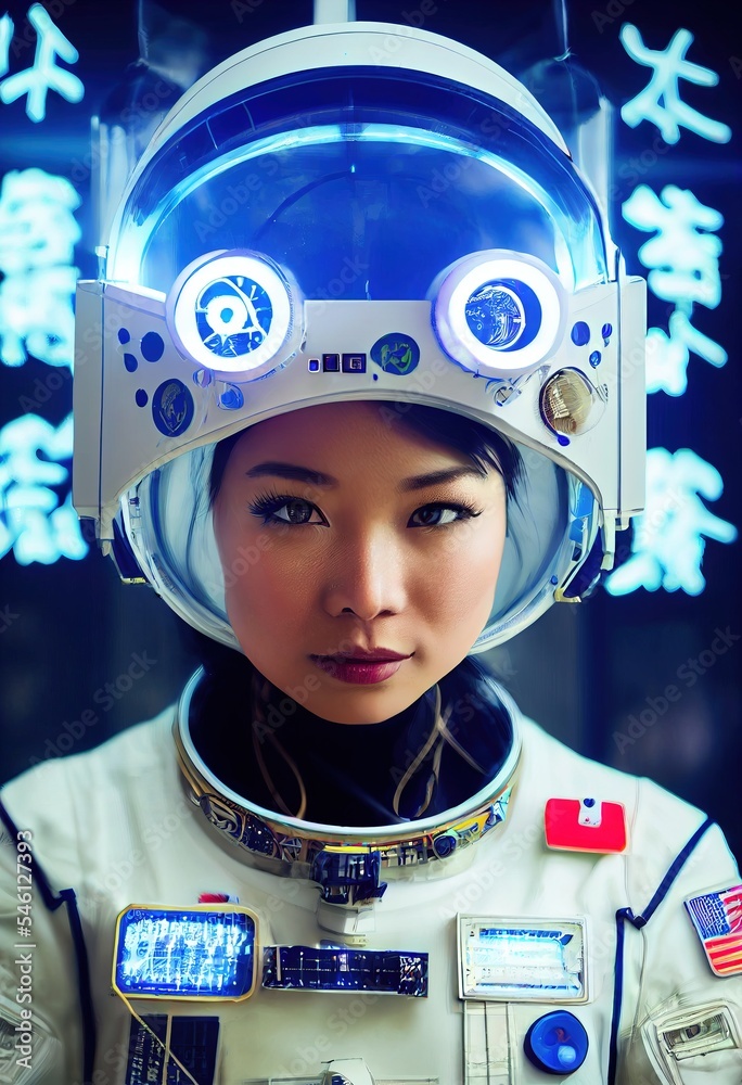 Wall mural a fictional person, not based on a real person. portrait of an fictional astronaut in a spacesuit. h
