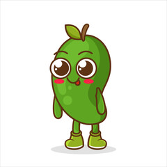 Illustration of cute happy mango mascot. Cute Flat Cartoon Mango Illustration. Vector illustration of cute mango with smilling expression. Cute mango mascot design