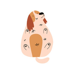 Cute dog lies on his back. Vector illustration in flat style