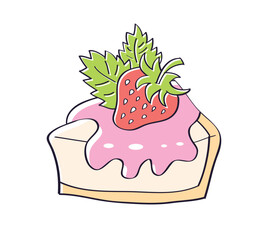 Cheesecake slice with strawberry isolated cartoon vector illustration