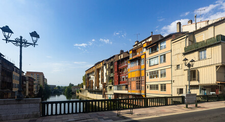 Fototapeta na wymiar View of river and bridge of city of Castres, France
