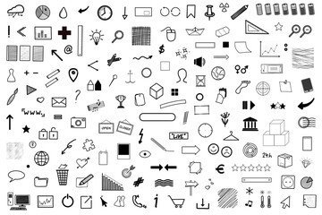 180x Grafik & Design - App Web ECommerce Business - Vorlagen - Icons Zeichen Symbole Sketchnotes Doodles 