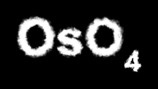 OSO4 or Osmium Tetroxide Molecule Symbol Smoke Cloud Text Effects Animation on Black Background and Green Screen