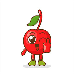 Cartoon cherry giving thumbs up, cherry character vector cartoon. Cherry with Thumbs Up
