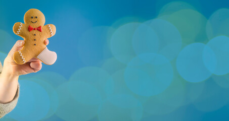 christmas background with gingerbread man and free space for text