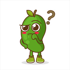 Cute funny Mango fruit with question marks. mango fruit character mascot with confused gesture isolated cartoon in flat style