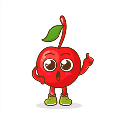 Illustration of cherry character as a teacher with one hand raised. character design