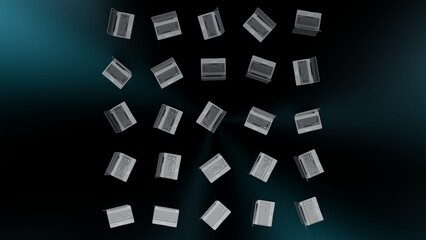 Many notebooks oriented in various directions on white board under blue lighting background.
Concept 3D CG of project role assignment, diversity of attendance patterns and multitasking method.