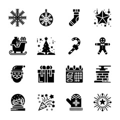Christmas Icons set. Vector Illustration, snowman, holiday, santa, winter