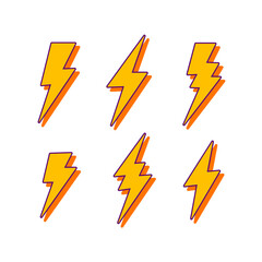 Set of thunder and bolt lightning icons. Vector illustration isolated on white background