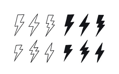 Set of thunder and bolt lightning icons. Vector illustration isolated on white background