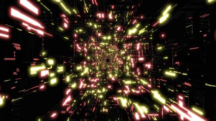 Obraz premium VJ トンネル サイバー ネオン 発光 黄色 赤 [別Verあり]
