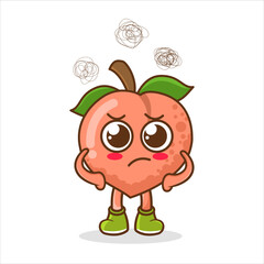 Angry Cartoon Peach, Angry pink peach, illustration, vector on white background, Angry sad cute peach