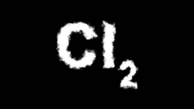 Cl2 or Chlorine Molecule Symbol Smoke Cloud Text Effects Animation on Black Background and Green Screen