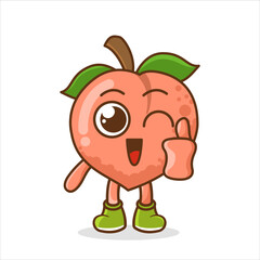 Happy Peach Thumbs Up Cartoon Vector Illustration. Fruit Mascot Character Concept Isolated Premium Vector. smiling peach fruit cartoon character
