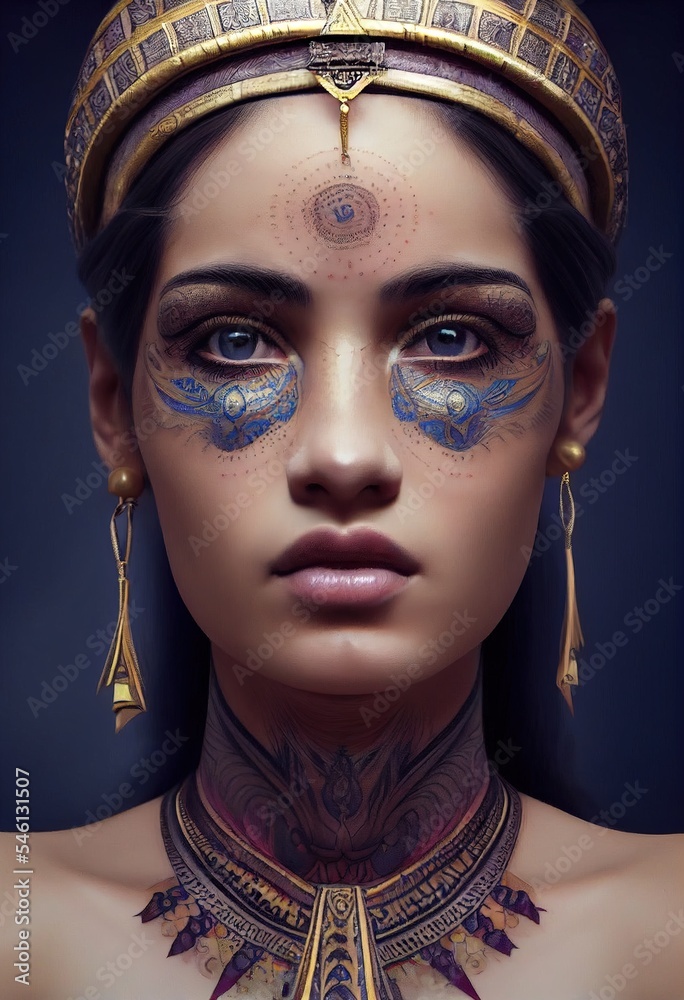 Wall mural a fictional person, not based on a real person. portrait of a beautiful priestess. image of an ancie