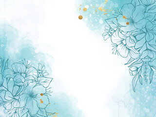 Graphical leaves illustration. Floral line art pattern background
