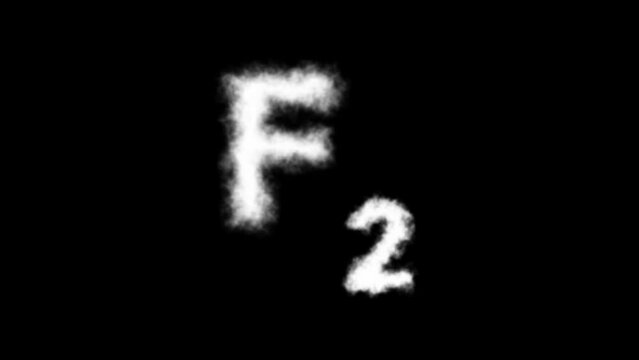 F2 or Difluorine Molecule Symbol Smoke Cloud Text Effects Animation on Black Background and Green Screen
