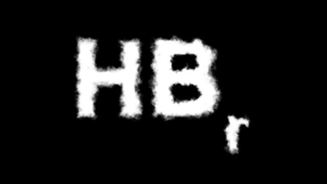 HBr or Hydrogen Bromide Molecule Symbol Smoke Cloud Text Effects Animation on Black Background and Green Screen