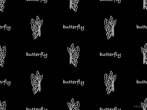 Butterfly cartoon character seamless pattern on black background