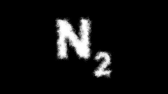 N2 or Dinitrogen Molecule Symbol Smoke Cloud Text Effects Animation on Black Background and Green Screen
