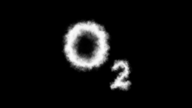 O2 or Dioxygen Molecule Symbol Smoke Cloud Text Effects Animation on Black Background and Green Screen
