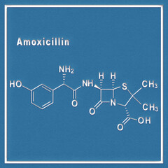 Amoxicillin, antibiotic drug, Structural chemical formula