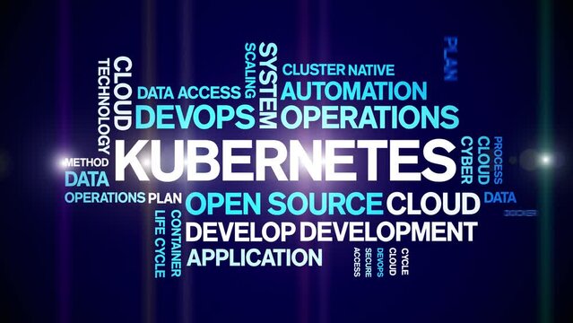 Kubernetes animated tag word cloud;text design animation kinetic typography seamless loop.