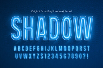 Obraz premium Neon light 3d alphabet, retro-futuristic original type.
