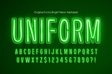 Neon light 3d alphabet, retro-futuristic original type.