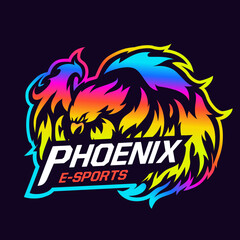 Phoenix E-sports Mascot Team Gaming Logo Template. Mythology bird mascot vector illustration logo. Red phoenix mascot design, Emblem design for esports team. Vector illustration, colorful