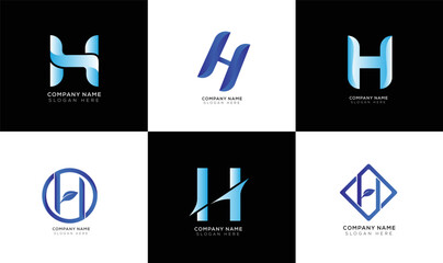 Gradient H text logo collection black and white