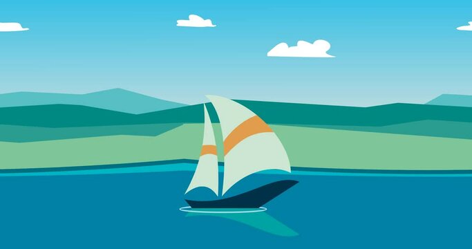 animated background of a sailing ship sailing on a river lake