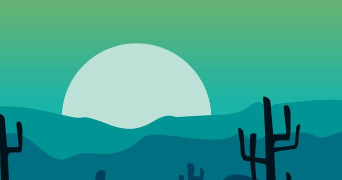 blue gradient cactus hills nature background animation