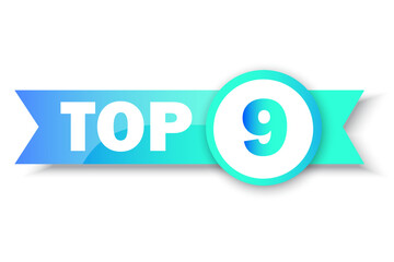 Top 9 rating banner. Circle and ribbon. Sale label. Business concept. Logo template. Vector illustration. stock image.